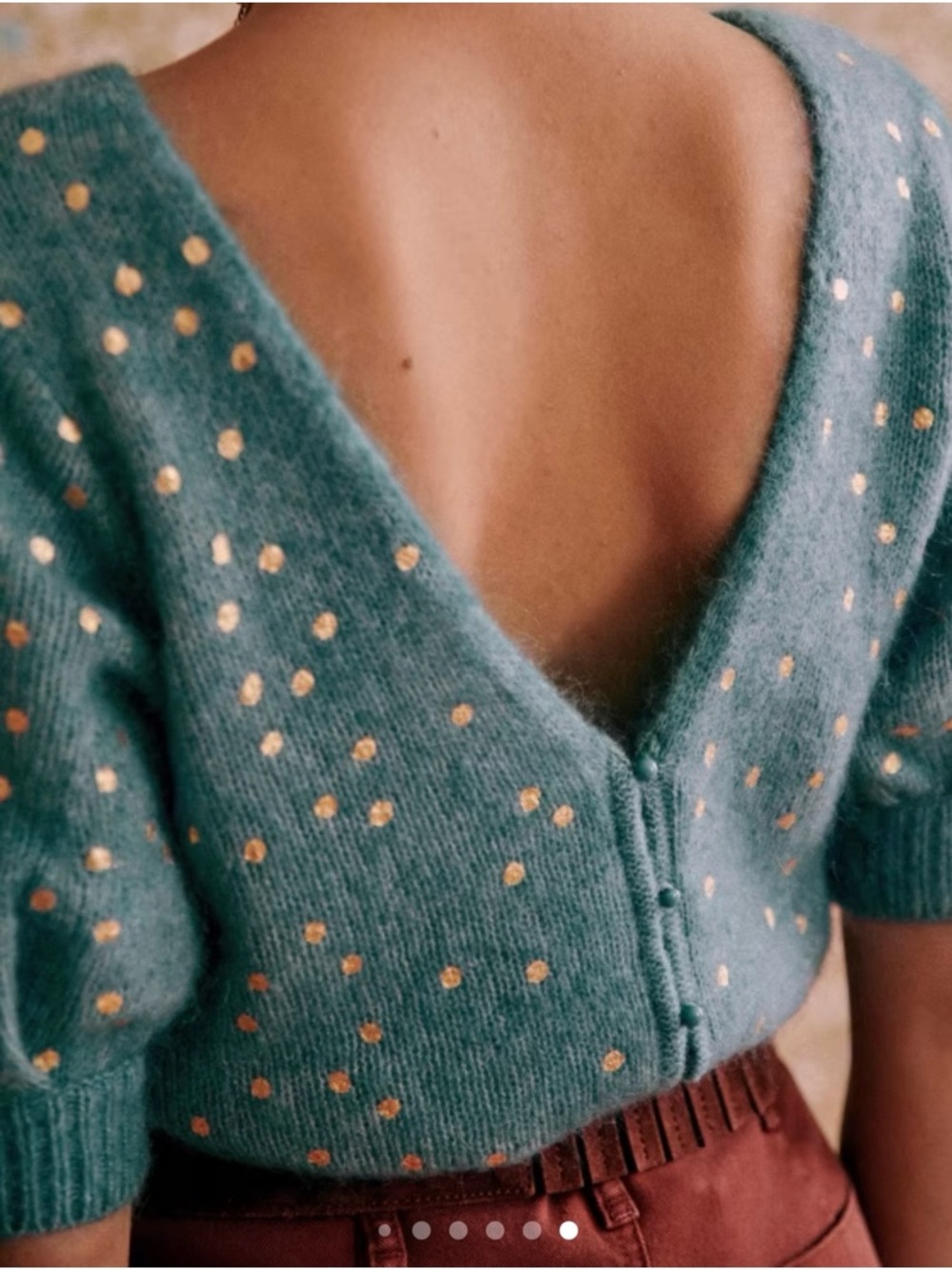 Sezane Teal Blue Gold Polka Dot Short Sleeve Knit Sweater Size XS NWOT - Picture 4 of 9